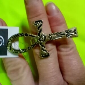 Goldtone Egyptian ankh huge adjustable Ring size adjustable